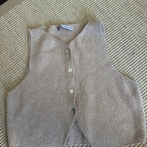 Zara Textured Cream Button-Up Vest